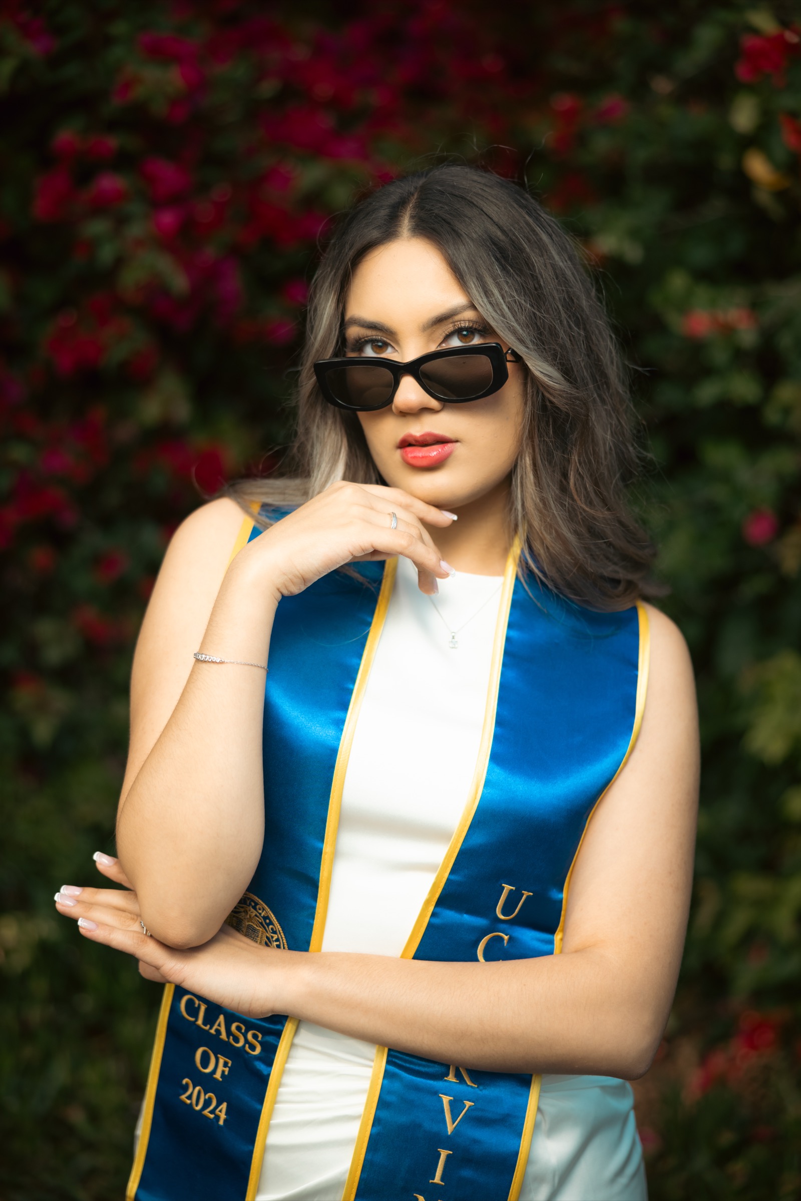 UCI graduate dramatic bougainvillea portrait